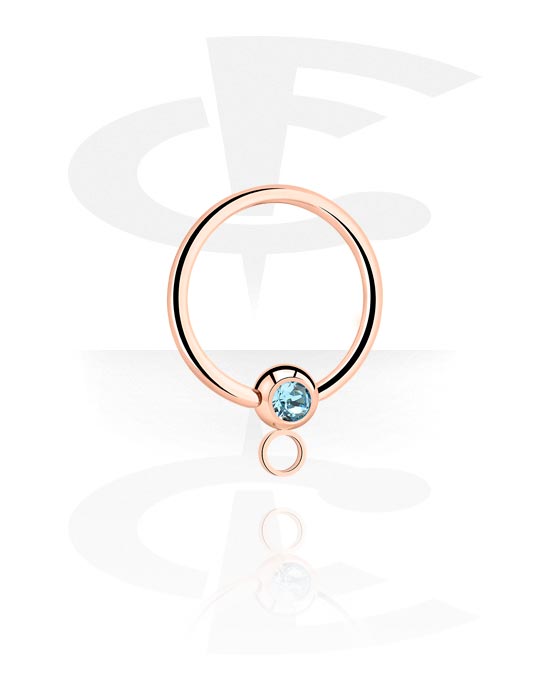 Golyók, tűk és egyebek, Ball closure ring (surgical steel, rose gold, shiny finish) val vel Kristálykő és hoop for attachments, Rózsa-aranyozott sebészeti acél, 316L