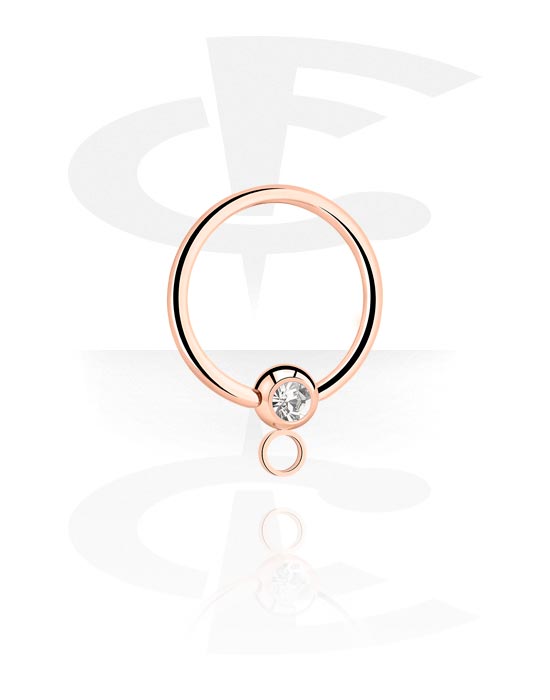 Kugeln, Stäbe & mehr, Ball Closure Ring (Chirugenstahl, rosegold, glänzend) mit Kristallstein und Ring für Anhänger, Rosé-Vergoldeter Chirurgenstahl 316L