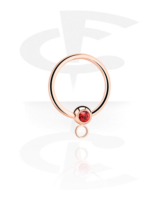 Palline, barrette e altro, Ball closure ring (acciaio chirurgico, oro rosa, finitura lucida) con brillantino e anellino per accessori, Acciaio chirurgico 316L placcato in oro rosa