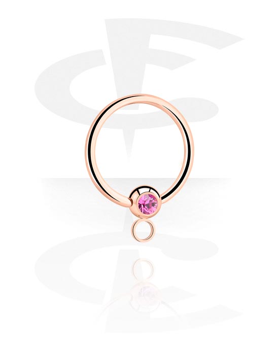 Kugeln, Stäbe & mehr, Ball Closure Ring (Chirugenstahl, rosegold, glänzend) mit Kristallstein und Ring für Anhänger, Rosé-Vergoldeter Chirurgenstahl 316L