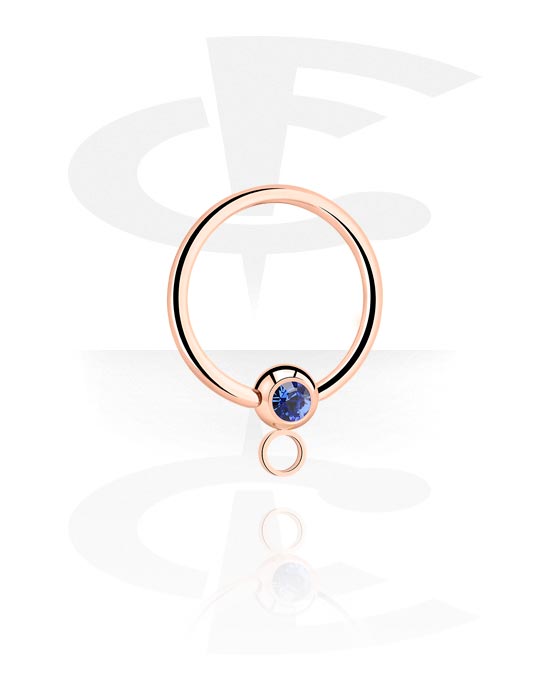 Bolas, barras & mais, Ball closure ring (aço cirúrgico, ouro rosé, acabamento brilhante) com pedra de cristal e aro para acessórios, Aço cirúrgico 316L banhado a ouro rosé