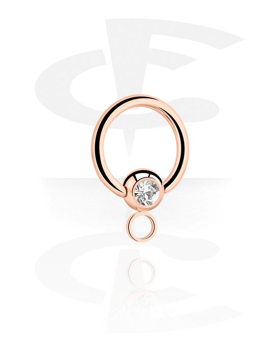 Bolas, barras & más, Ball Closure ring (acero quirúrgico, chapado en oro rosa, acabado brillante) con piedra brillante y argolla para accesorios, Acero quirúrgico 316L chapado en oro rosa