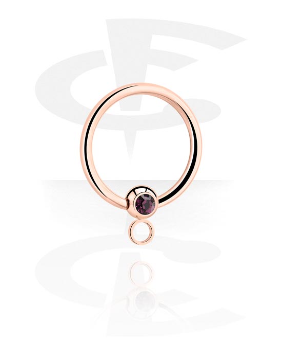 Balls, Pins & More, Ball closure ring (surgical steel, rose gold, shiny finish) with crystal stone and hoop for attachments, Rose Gold Plated Surgical Steel 316L