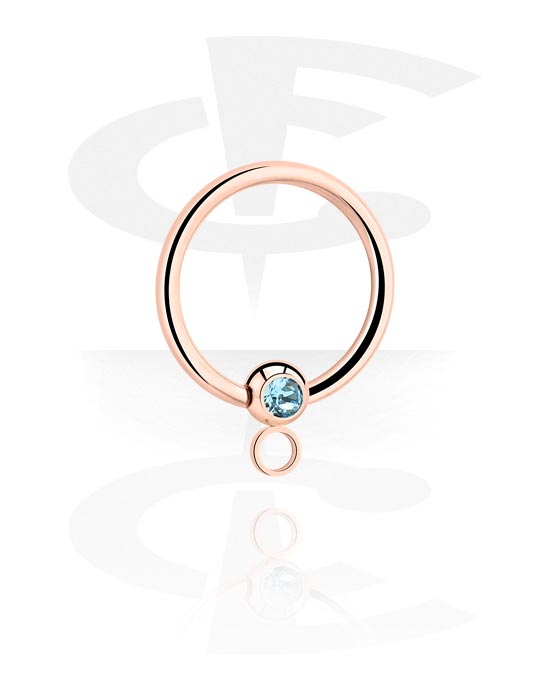 Kugeln, Stäbe & mehr, Ball Closure Ring (Chirugenstahl, rosegold, glänzend) mit Kristallstein und Ring für Anhänger, Rosé-Vergoldeter Chirurgenstahl 316L