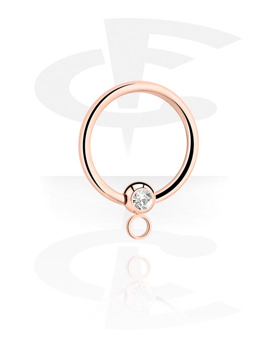 Palline, barrette e altro, Ball closure ring (acciaio chirurgico, oro rosa, finitura lucida) con brillantino e anellino per accessori, Acciaio chirurgico 316L placcato in oro rosa