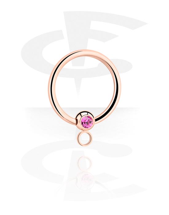 Palline, barrette e altro, Ball closure ring (acciaio chirurgico, oro rosa, finitura lucida) con brillantino e anellino per accessori, Acciaio chirurgico 316L placcato in oro rosa