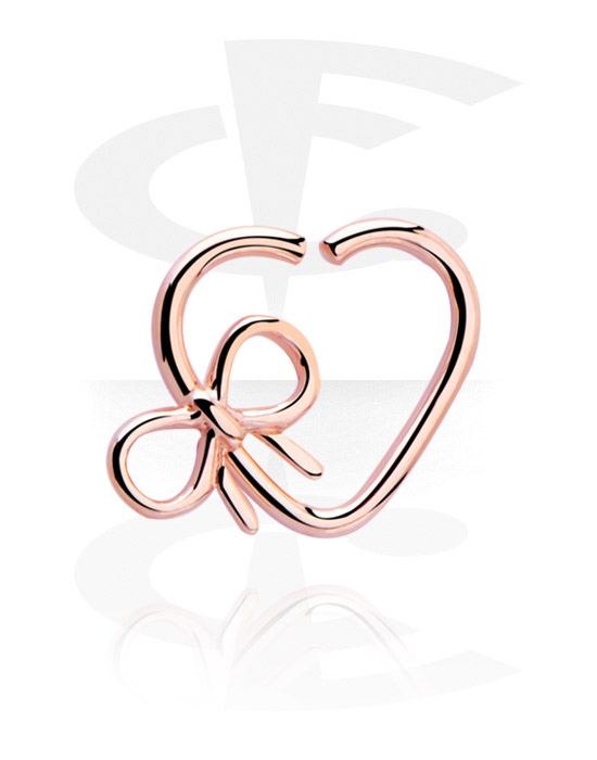 Piercingové kroužky, Spojitý kroužek ve tvaru srdce (chirurgická ocel, růžové zlato, lesklý povrch) s lukem, Chirurgická ocel 316L pozlacená růžovým zlatem, Chirurgická ocel 316L