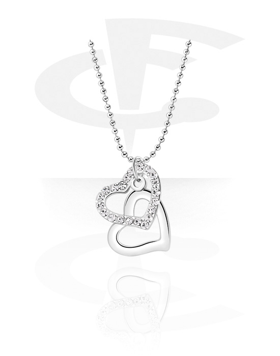 Necklaces, Fashion Necklace with heart pendant and crystal stones, Plated Brass