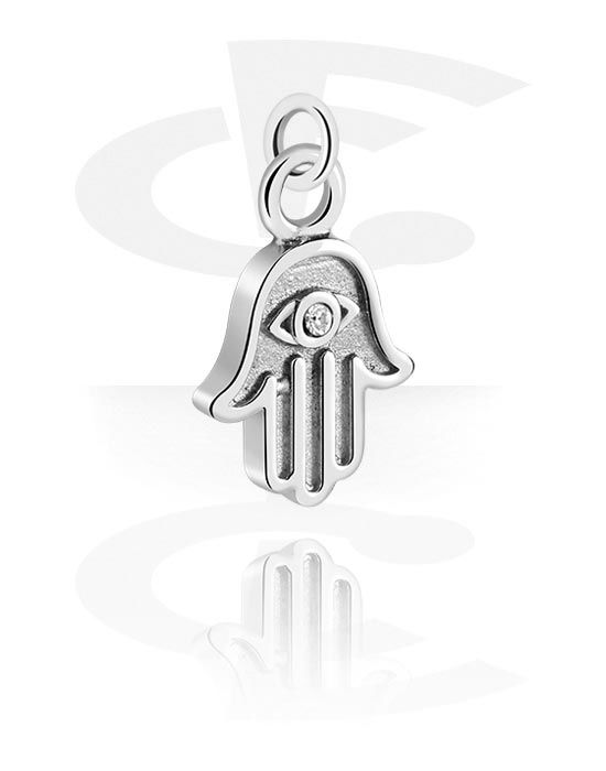 Kuličky, kolíčky a další, Přívěsek (chirurgická ocel, stříbrná, lesklý povrch) s designem „Ruka Fatimy“, Chirurgická ocel 316L