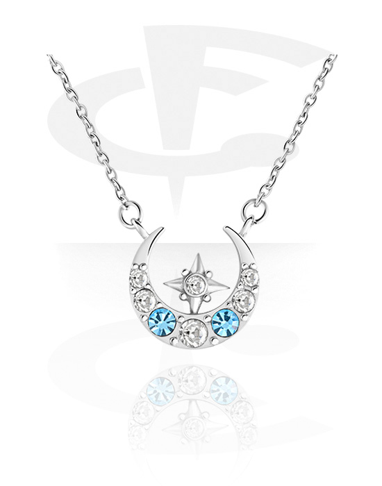 Necklaces, Fashion Necklace with Crystal Star and Half moon design, Surgical Steel 316L