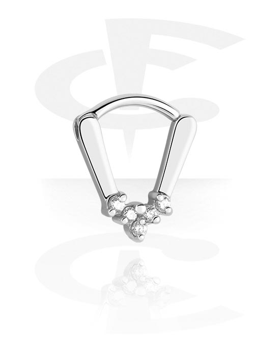 Anéis piercing, Multi-purpose clicker (aço cirúrgico, prata, acabamento brilhante) com pedras de cristal, Aço cirúrgico 316L