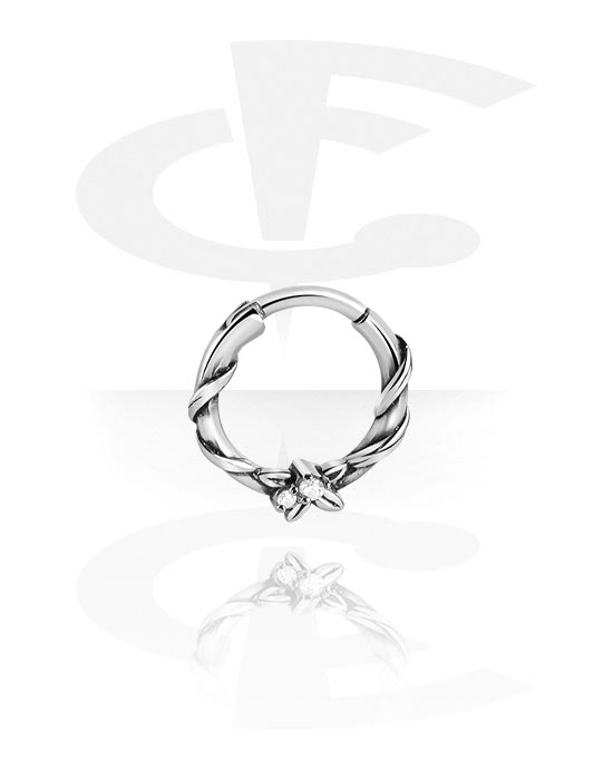 Piercing Rings, Piercing clicker (surgical steel, silver, shiny finish) with crystal stones, Surgical Steel 316L