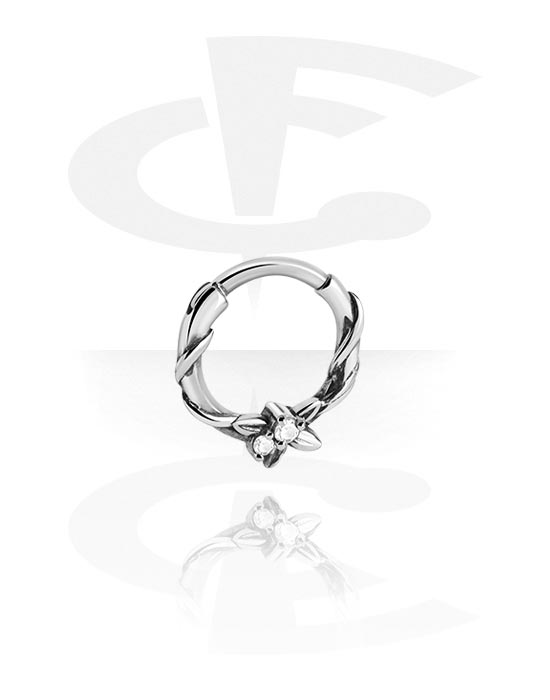 Piercingringar, Multi-purpose clicker (surgical steel, silver, shiny finish) med kristallstenar, Kirurgiskt stål 316L