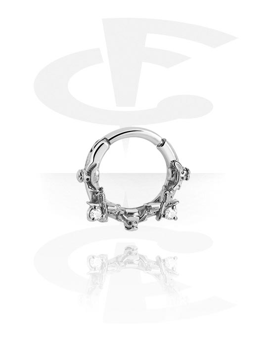 Piercing Rings, Piercing clicker (surgical steel, silver, shiny finish) with crystal stones, Surgical Steel 316L