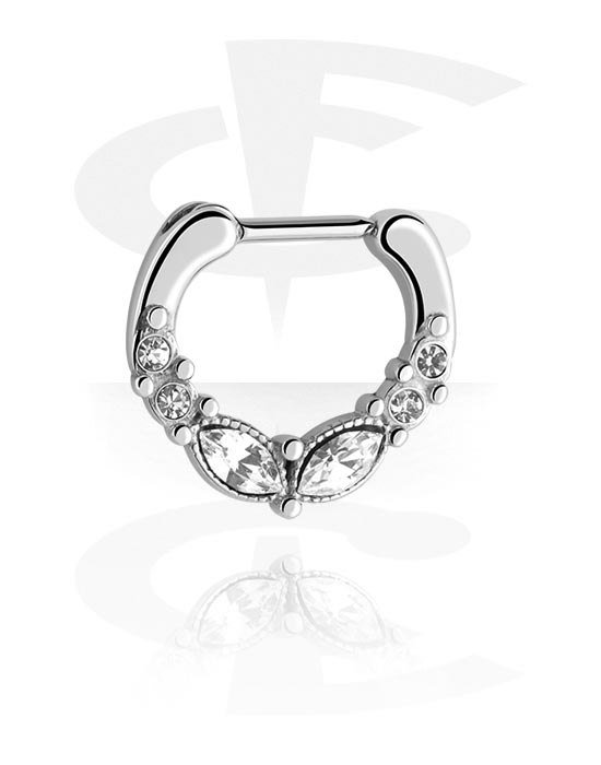 Nasenpiercings & Septums, Septum-Klicker (Chirurgenstahl, silber, glänzend) mit Kristallsteinchen, Chirurgenstahl 316L