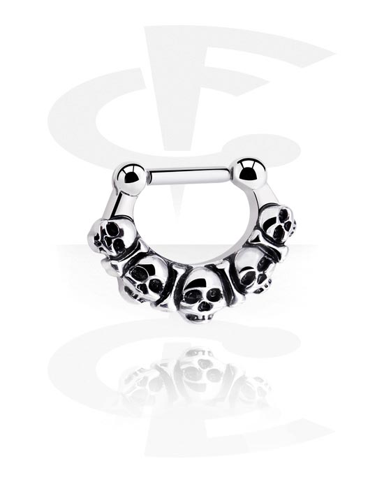 Nose Jewellery & Septums, Septum clicker (surgical steel, silver, shiny finish) with skulls, Surgical Steel 316L