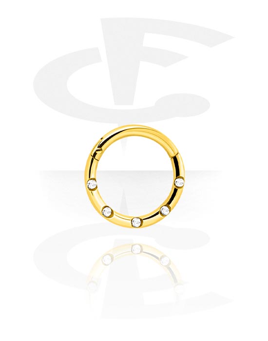 Piercing Rings, Piercing clicker (surgical steel, gold, shiny finish) with crystal stones, Gold Plated Surgical Steel 316L