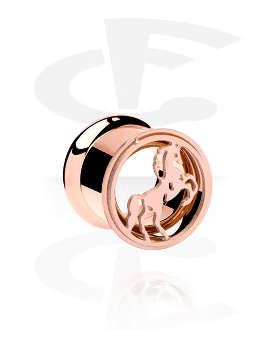 Túneles & plugs, Túnel Double flared (acero quirúrgico, chapado en oro rosa) con diseño de caballo, Acero quirúrgico 316L chapado en oro rosa