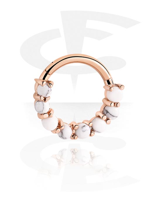 Piercing Rings, Piercing clicker (surgical steel, rose gold, shiny finish) with synthetic opal, Rose Gold Plated Surgical Steel 316L