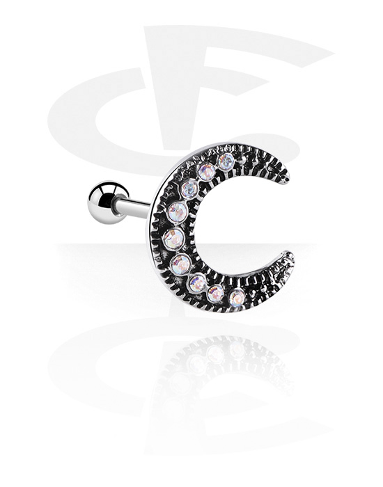 Helix & Tragus, Tragus Piercing with moon attachment, Surgical Steel 316L