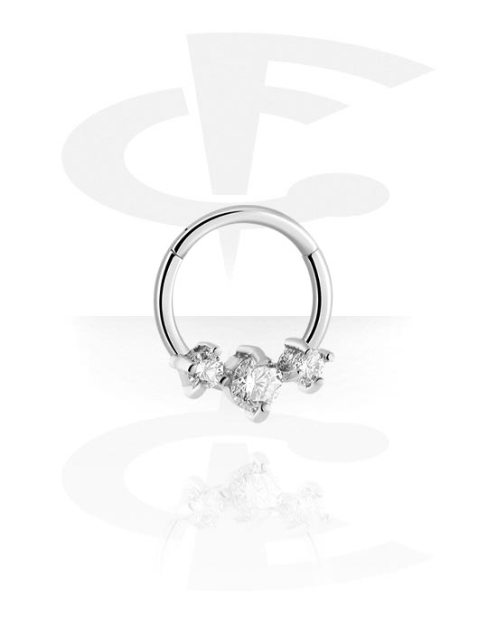 Piercingringen, Piercing-clicker (chirurgisch staal, zilver, glanzende afwerking) met kristalsteentjes, Chirurgisch staal 316L