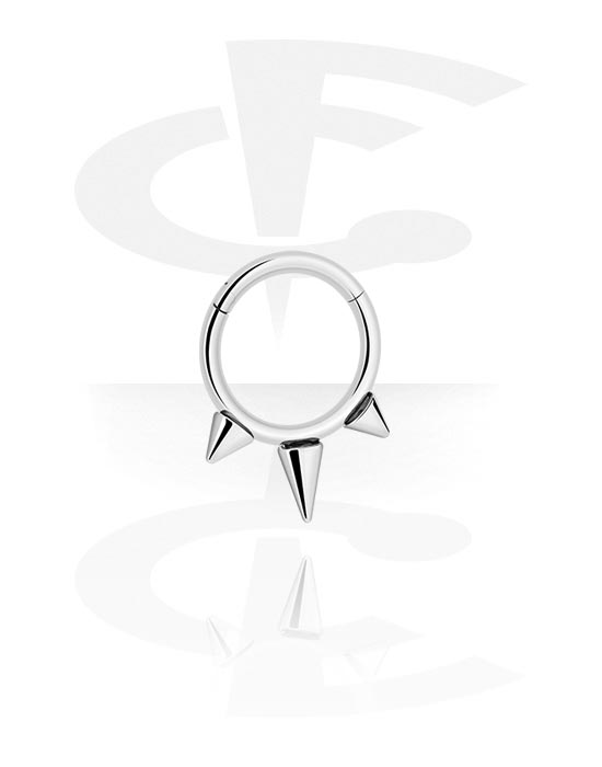 Piercing Rings, Piercing clicker (surgical steel, silver, shiny finish) with cones, Surgical Steel 316L