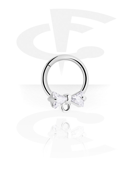 Anéis piercing, Multi-purpose clicker (aço cirúrgico, prata, acabamento brilhante) com laço e pedras de cristal, Aço cirúrgico 316L