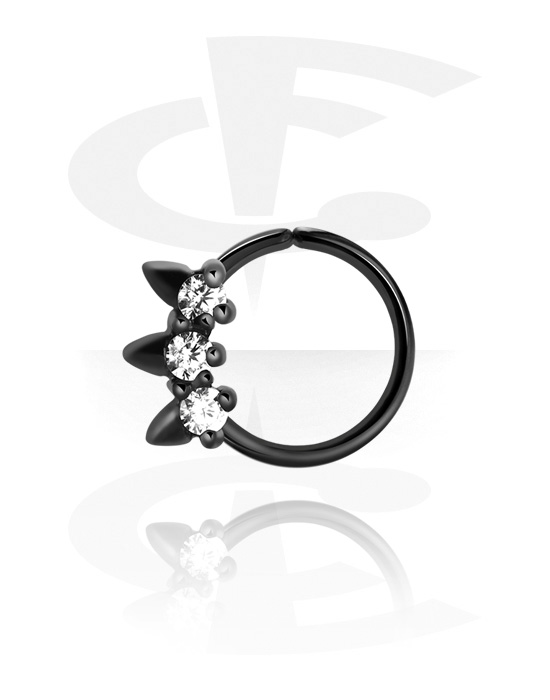 Piercingové kroužky, Spojitý kroužek (chirurgická ocel, černá, lesklý povrch) s krystalovými kamínky, Chirurgická ocel 316L