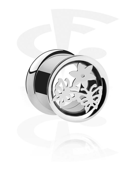 Tunnels & Plugs, Double flared tunnel (surgical steel, silver, shiny finish) with butterfly design, Surgical Steel 316L