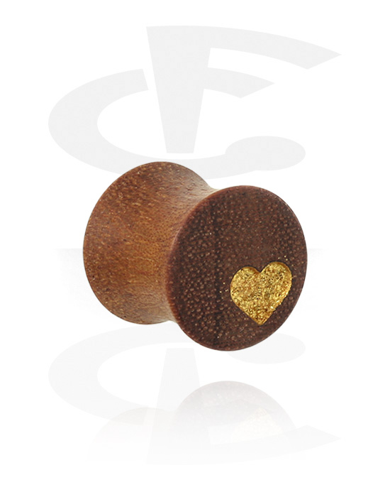 Tunnels & Plugs, Double flared plug (hout) met lasergravure ‘hart’, Hout