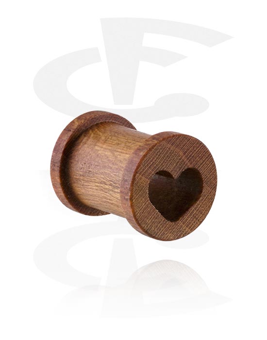 Tunnels & Plugs, Ribbed tunnel (wood) with heart design, Wood