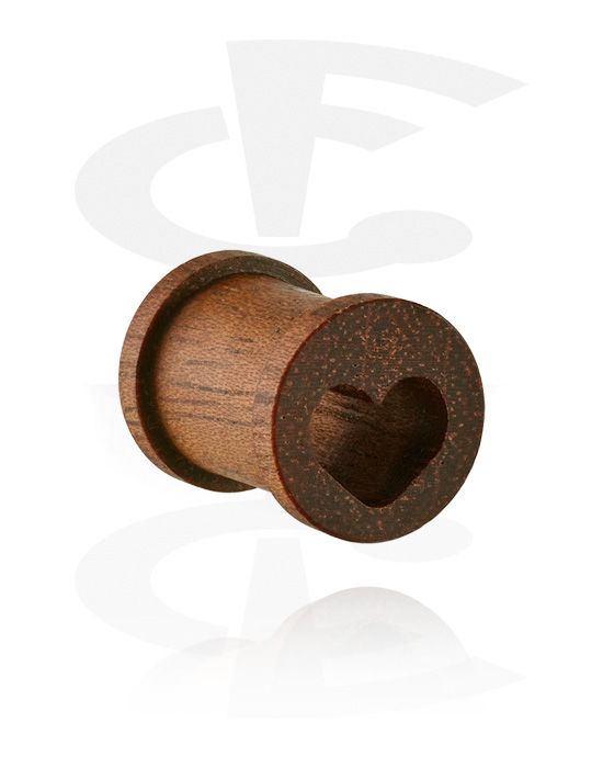 Tunnels & Plugs, Ribbed tunnel (wood) with heart design, Wood