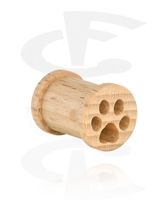 Tunnel & Plugs, Ribbed Plug (Holz) mit Pfoten-Design, Holz