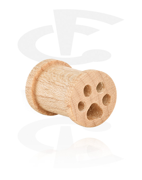 Tunnel & Plugs, Ribbed Plug (Holz) mit Pfoten-Design, Holz