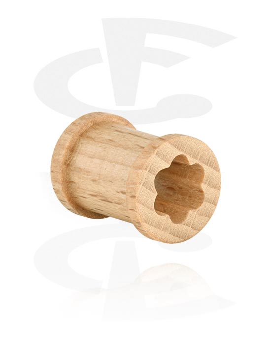 Tunnels & Plugs, Ribbed tunnel (wood) with flower design, Wood