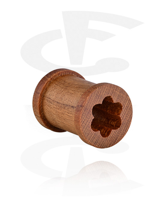 Tunnel & Plugs, Ribbed tunnel (Holz) mit Blumen-Design, Holz