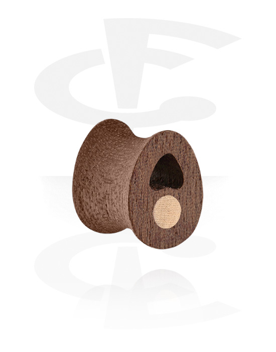 Tunnels & Plugs, Tear-shaped double flared plug (wood) with laser engraving, Wood