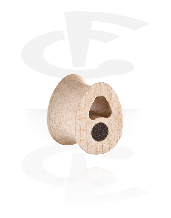 Túneis & Plugs, Tear-shaped double flared plug (Madeira) com gravuras a laser, Madeira