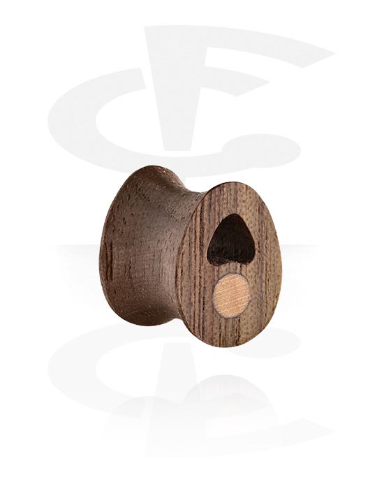 Túneis & Plugs, Tear-shaped double flared plug (Madeira) com gravuras a laser, Madeira