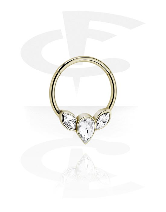 Piercingringen, Piercing clicker (surgical steel, zircon steel, shiny finish) met kristalsteentjes, Zirkoon